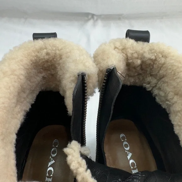 Coach Preston Leather Shearling Ankle Boots Size 9.5B Block Heel Side Zip - Picture 8 of 13